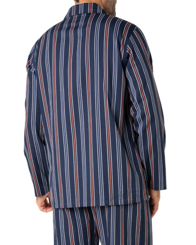 Pyjama long boutonné 100% Coton Eminence Popeline (Rayures Multicolores)