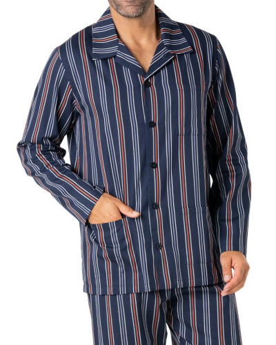 Buttoned-up long pajamas 100% Cotton Eminence Popeline (Rayures Multicolores)