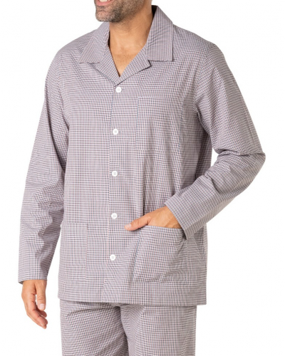 Pyjama long boutonné 100% Coton Eminence Popeline (Rouge/Bleu/Blanc)