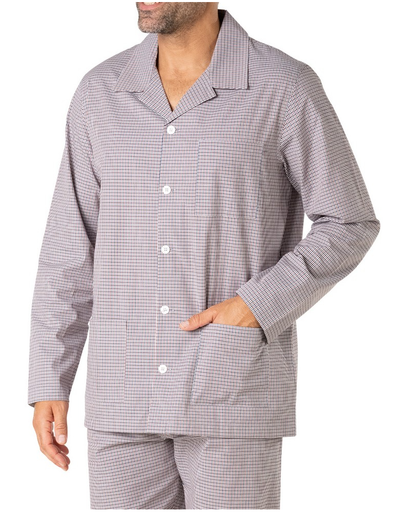 Buttoned-up long pajamas 100% Cotton Eminence Popeline (Rouge/Bleu/Blanc)