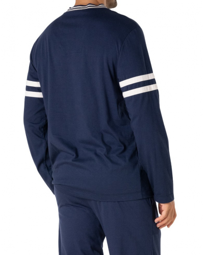Long v-neck pajamas 100% Cotton Eminence Club (Marine)
