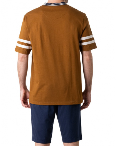 Buttoned-up short v-neck pajamas 100% Cotton Eminence Club (Marron/Marine)