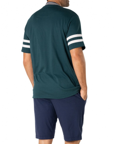 Buttoned-up short v-neck pajamas 100% Cotton Eminence Club (Vert/Marine)