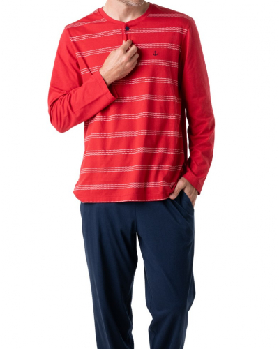 Pijama largo 100% Algodón Eminence Nautique (Rouge/Marine)