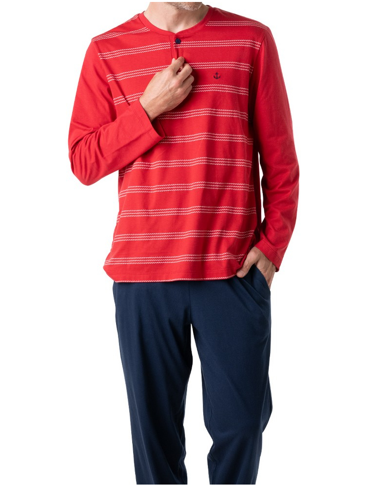 Pijama largo 100% Algodón Eminence Nautique (Rouge/Marine)