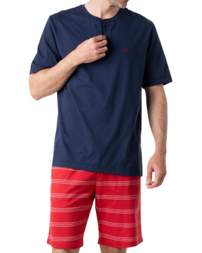 Pyjama court 100% Coton Eminence Nautique (Marine/Rouge)