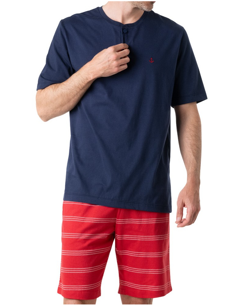 Pyjama court 100% Coton Eminence Nautique (Marine/Rouge)