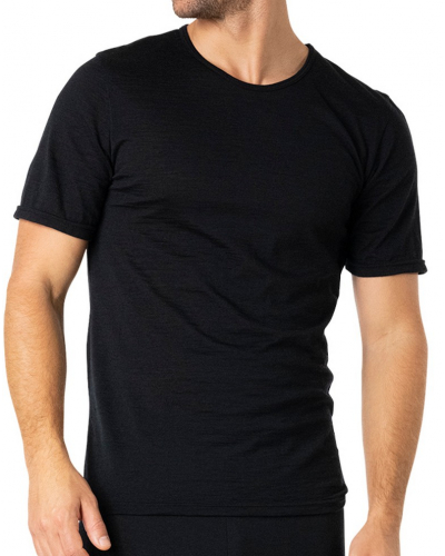 T-shirt en laine col rond manches courtes Eminence Ligne Chaude Mérinos (Noir)