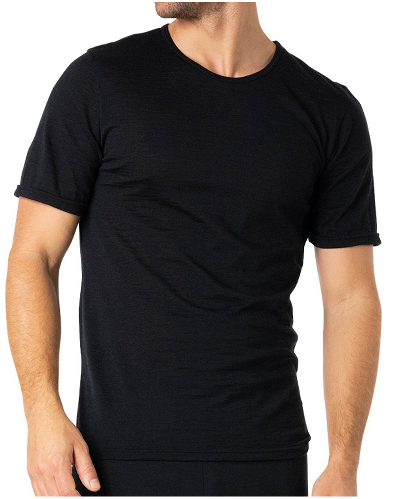 Camiseta de lana cuello redondo mangas cortas Eminence Ligne Chaude Mérinos (Negro)