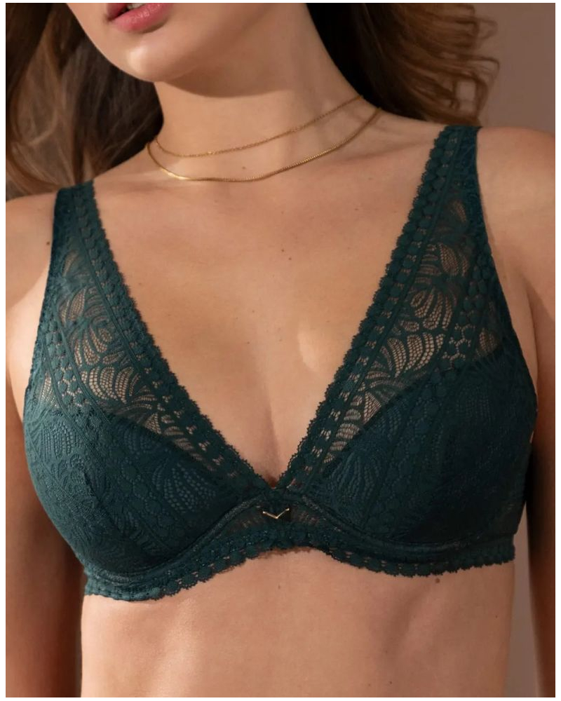 Underwired plunge half foam bra Antigel Atelier Séduction (Vert Anglais)