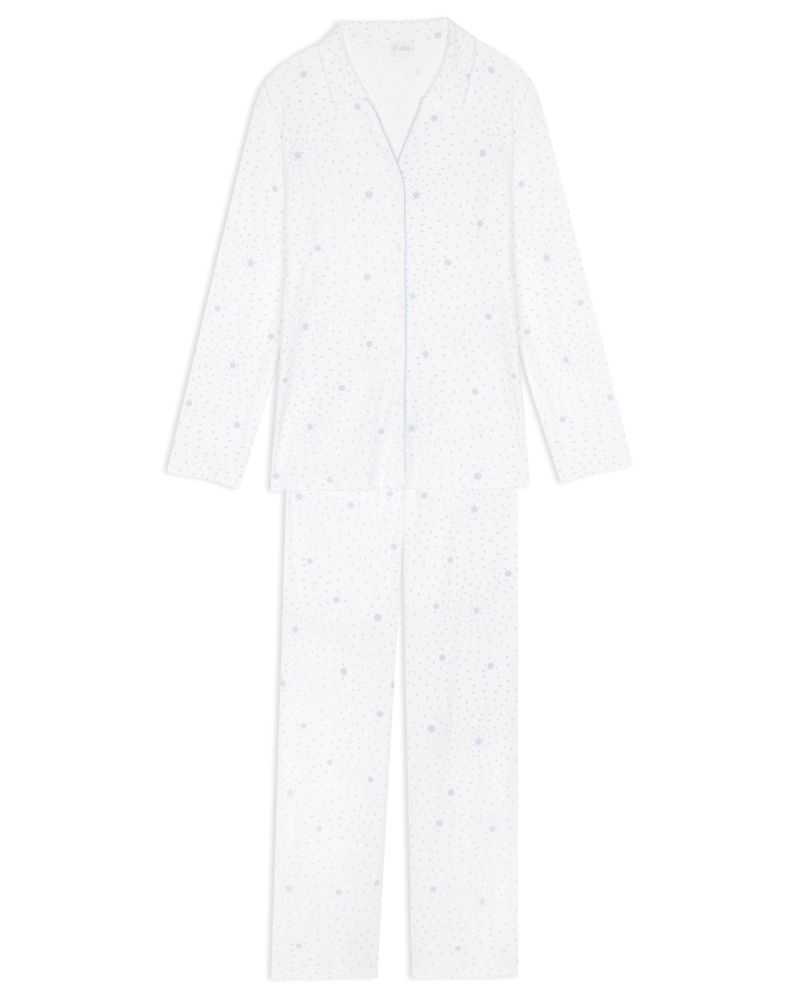 Pyjama Interlock 100% coton Le Chat Cosy (Ecru/Ciel)