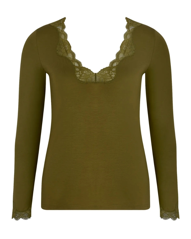 Camiseta mangas largas cuello en V Antigel Simply Perfect (Vert Mousse)