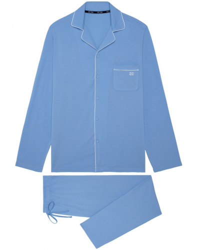 Pyjama long boutonné coton HOM Rafael (Bleu Clair)