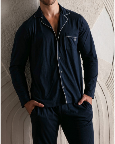 Buttoned-up long pajamas cotton HOM Rafael (Marine)