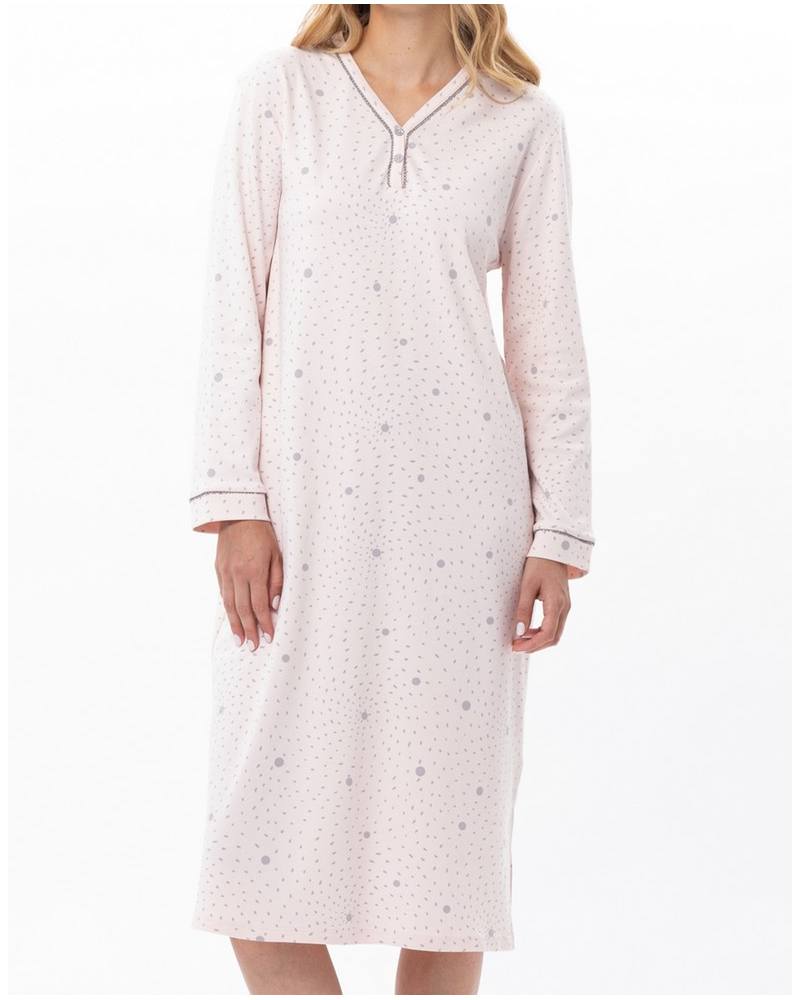 Chemise de nuit Interlock 100% coton Le Chat Cosy (Rose/Gris)