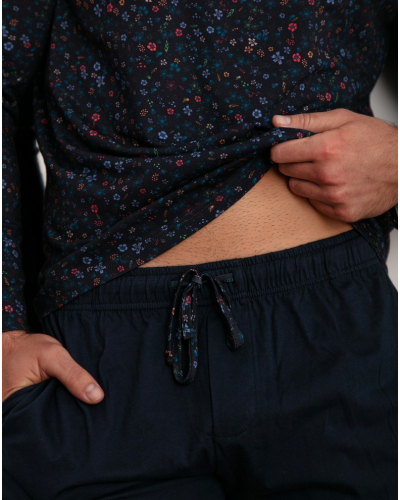 Pyjama long 100% Coton HOM Broceliande (Imprimé Floral Marine)