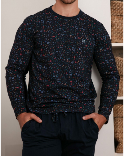 Pyjama long 100% Coton HOM Broceliande (Imprimé Floral Marine)