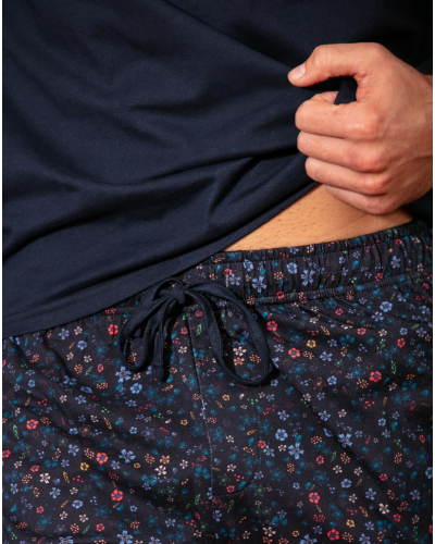 Pyjama court 100% Coton HOM Broceliande (Imprimé Floral Marine)