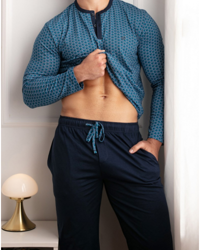 Pyjama long boutonné 100% HOM Martinez (Imprimé Bleu)