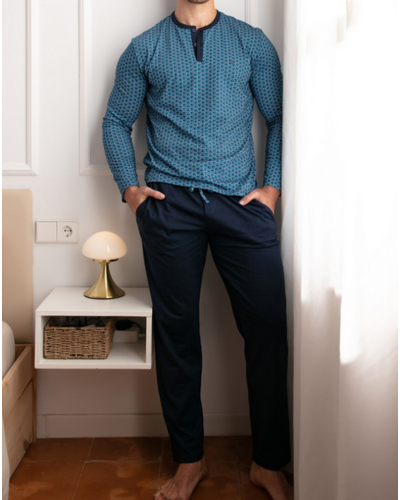 Pyjama long boutonné 100% HOM Martinez (Imprimé Bleu)