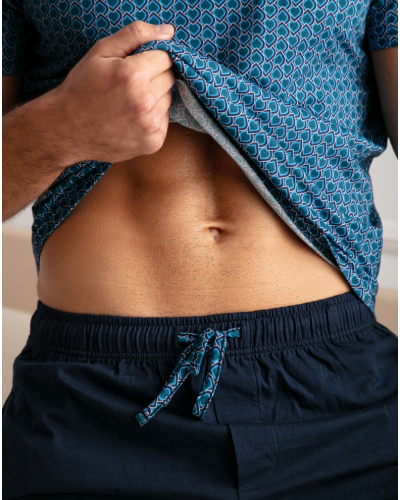 Buttoned-up short pajamas 100% Cotton HOM Martinez (Imprimé Bleu)