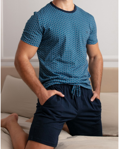 Buttoned-up short pajamas 100% Cotton HOM Martinez (Imprimé Bleu)