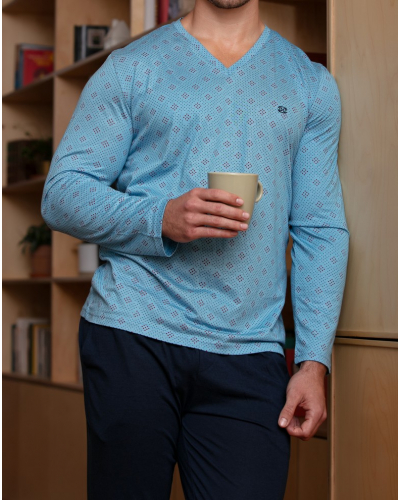 Long pajamas cotton HOM Walter (Imprimé Bleu)