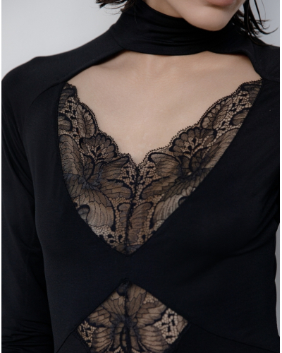 Mock Neck bodysuit Lace Leavers Oscalito 1345 (Black)