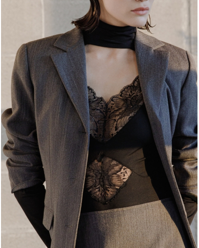 Mock Neck bodysuit Lace Leavers Oscalito 1345 (Black)