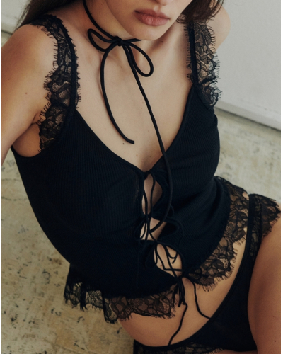 Ribbed top with wool and silk lace Chantilly Oscalito 7640 (Black)