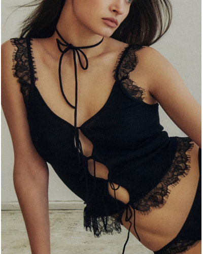 Ribbed top with wool and silk lace Chantilly Oscalito 7640 (Black)