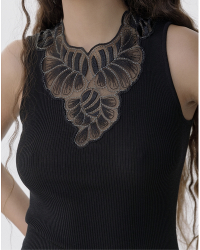 Ribbed tank top wool and silk Oscalito 7619 (Black)