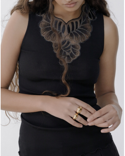 Camiseta de tirantes acanalada lana y seda Oscalito 7619 (Negro)