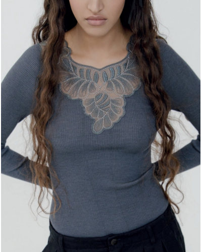 Long-sleeved ribbed top wool and silk Oscalito 7618 (Zucchero)