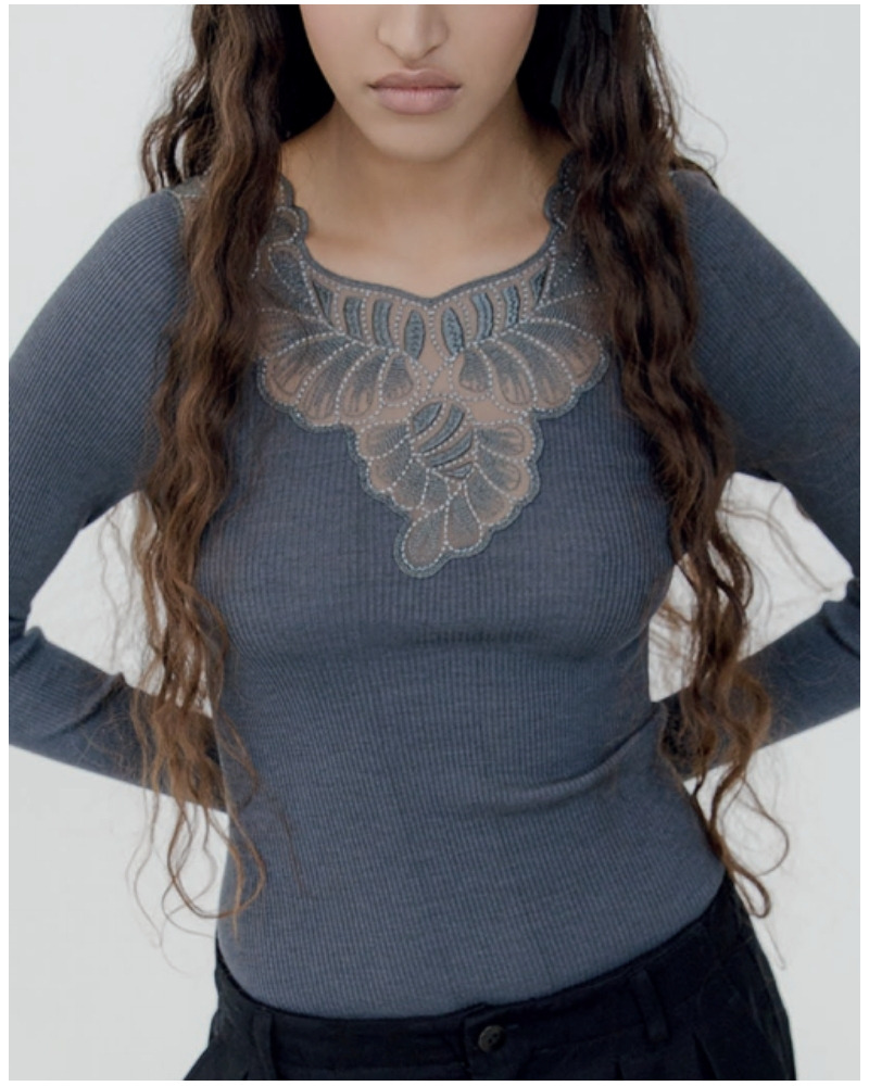 Long-sleeved ribbed top wool and silk Oscalito 7618 (Zucchero)