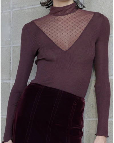 Top col roulé côtelé laine et soie Jacquard Oscalito 7620 (Cherry)