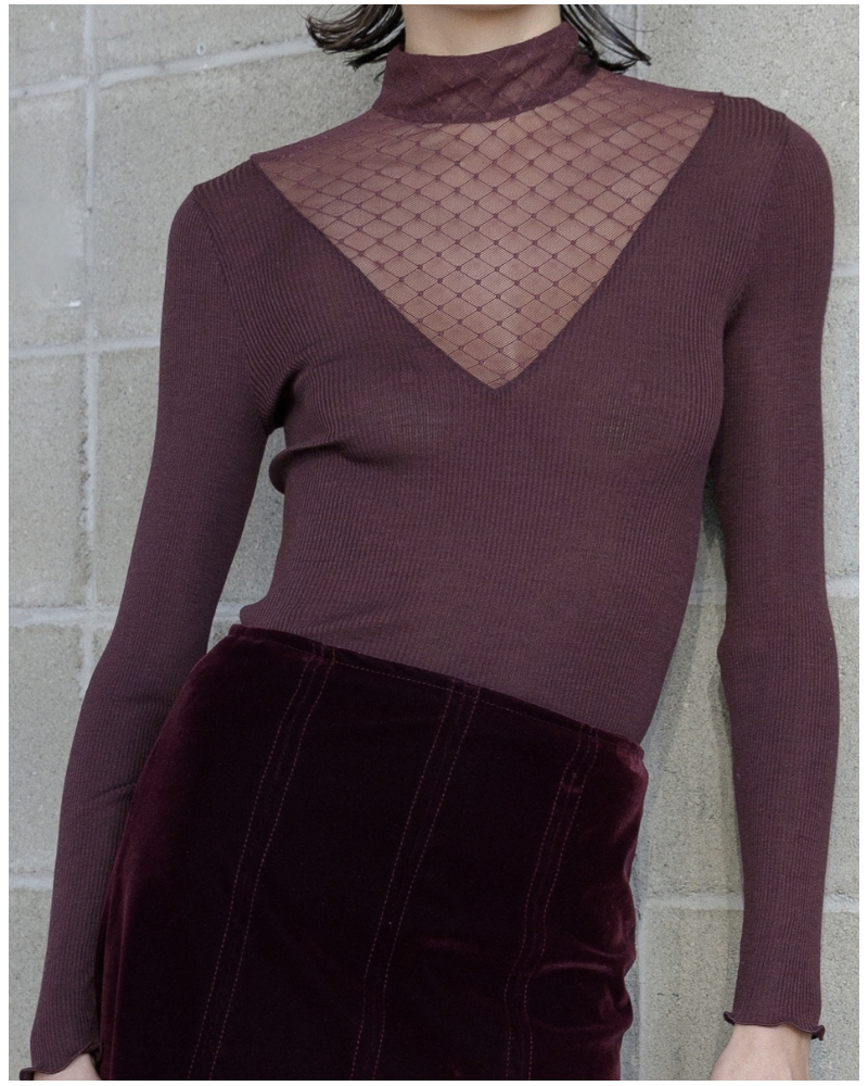 Ribbed turtleneck top wool and silk Jacquard Oscalito 7620 (Cherry)