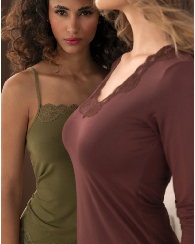 Camiseta mangas largas cuello en V Antigel Simply Perfect (Cappuccino)