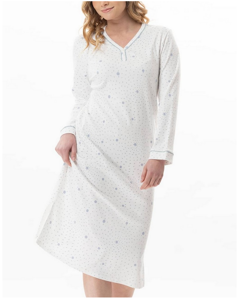 Chemise de nuit Interlock 100% coton Le Chat Cosy (Ecru/Ciel)