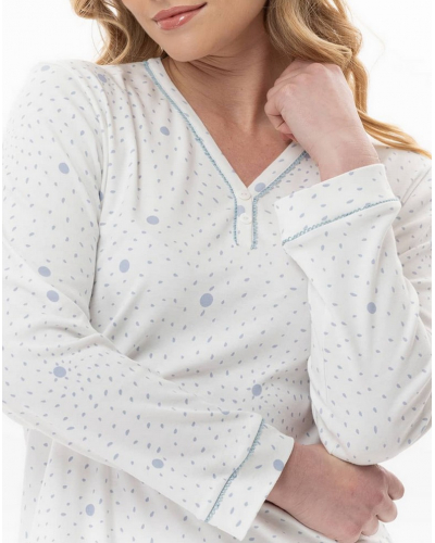 Chemise de nuit Interlock 100% coton Le Chat Cosy (Ecru/Ciel)