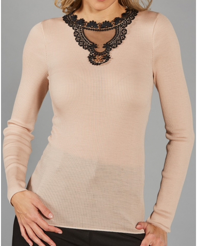 Top con mangas largas Moretta lana y seda 5948 (Peau)