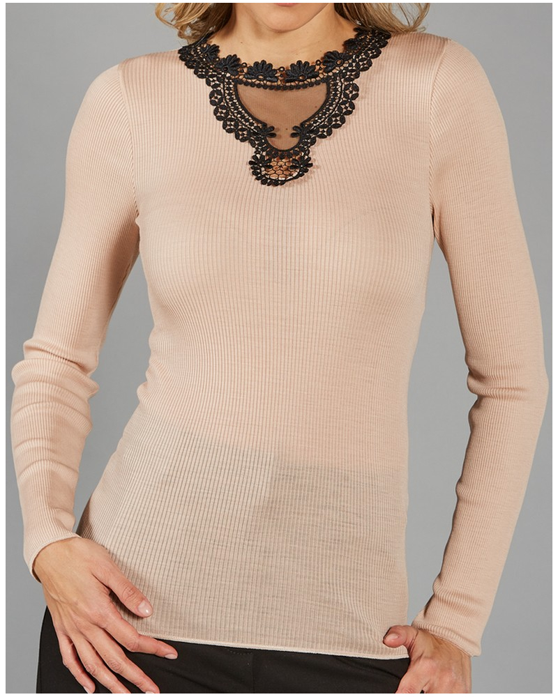 Long-sleeves top Moretta wool and silk 5948 (Peau)