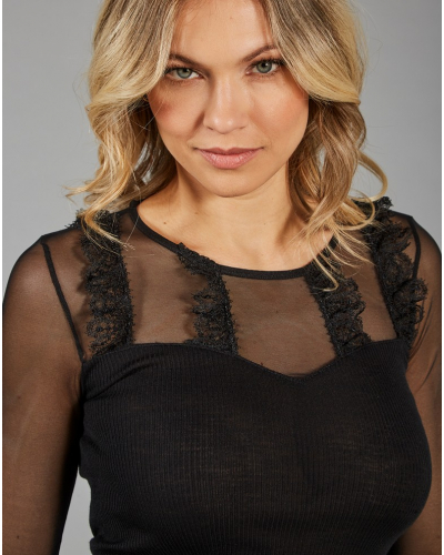 Top con mangas largas Moretta lana y seda 5981 (Noir)