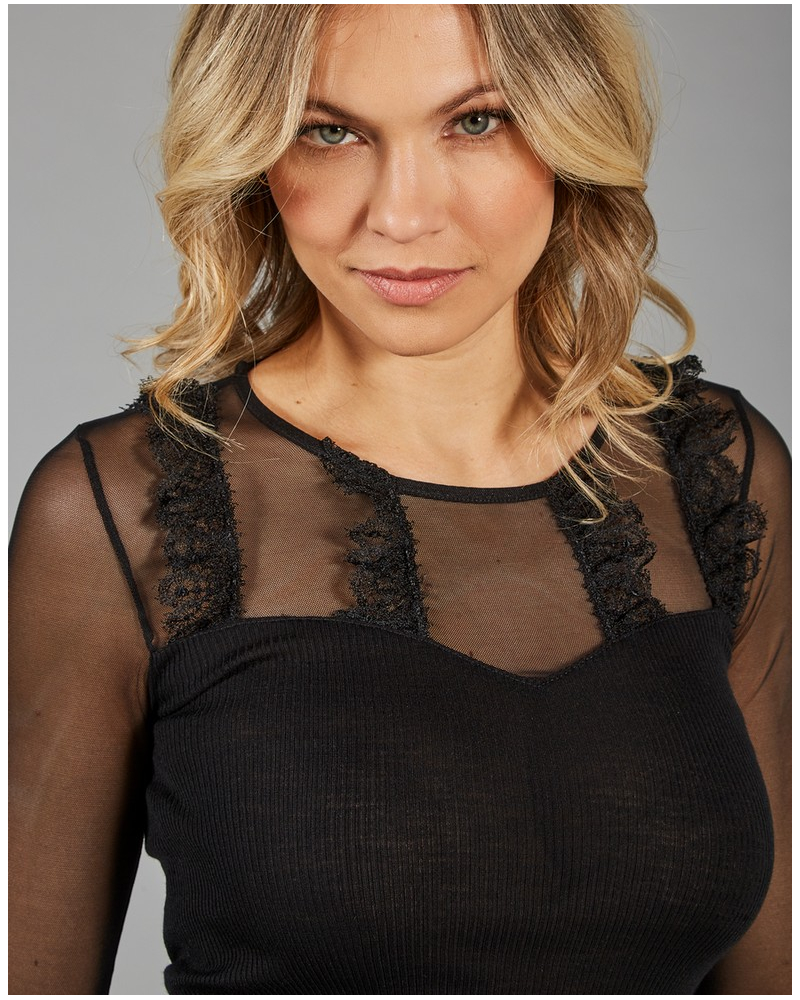 Top manches longues Moretta laine et soie 5981 (Noir)