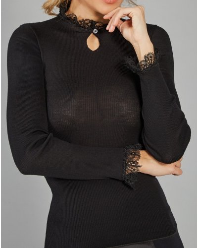 Top con mangas largas Moretta lana y seda 5982 (Negro)