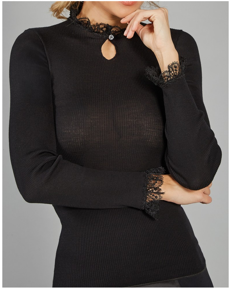 Top con mangas largas Moretta lana y seda 5982 (Negro)