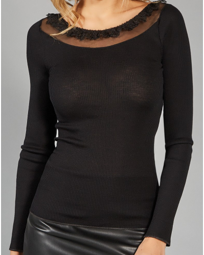 Long-sleeves top Moretta wool and silk 5984 (Black)