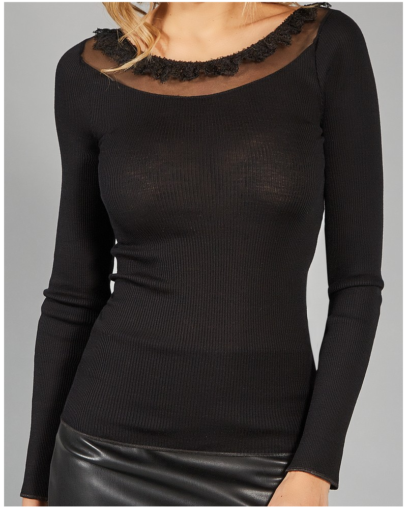 Top con mangas largas Moretta lana y seda 5984 (Negro)