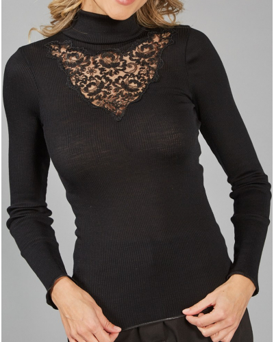 Top manches longues Moretta laine et soie 5985 (Noir)