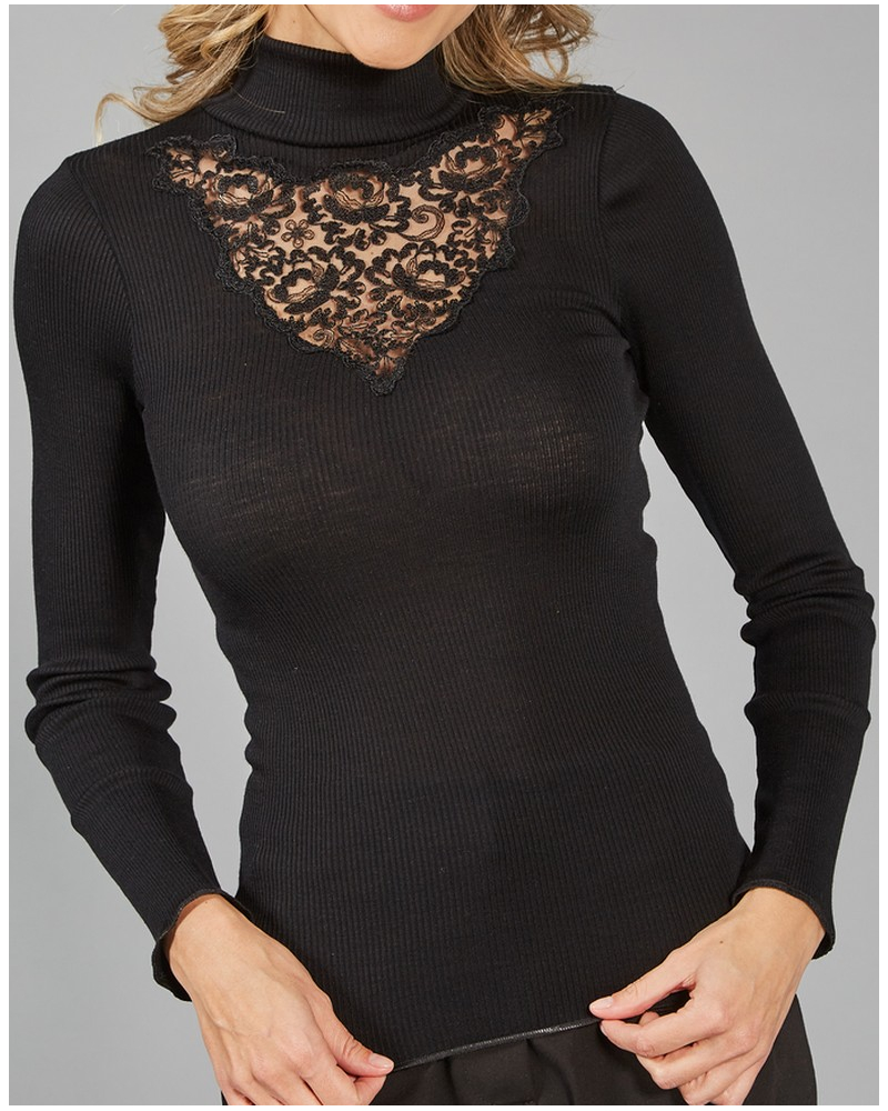 Long-sleeves top Moretta wool and silk 5985 (Black)